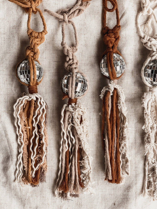 Neutral Disco Ball Car Charms | Retro Decor: Rust