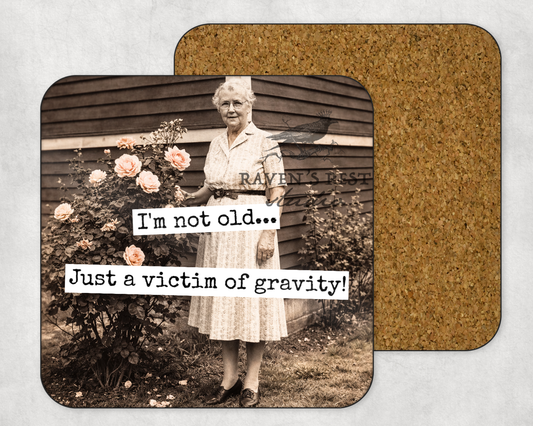 COASTER. Victim of Gravity. Cheeky Novelty Funny Vintage.