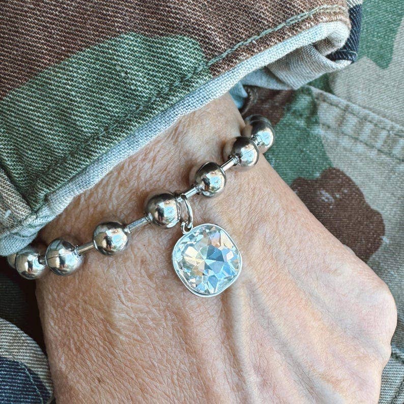 Polished Stainless Sparkle Charm Bracelet: 7 Inches