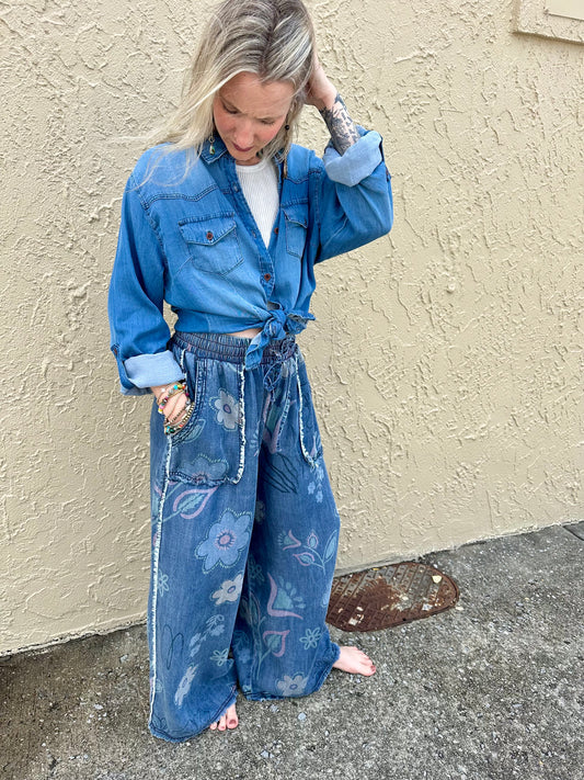 Floral Chambray Pants