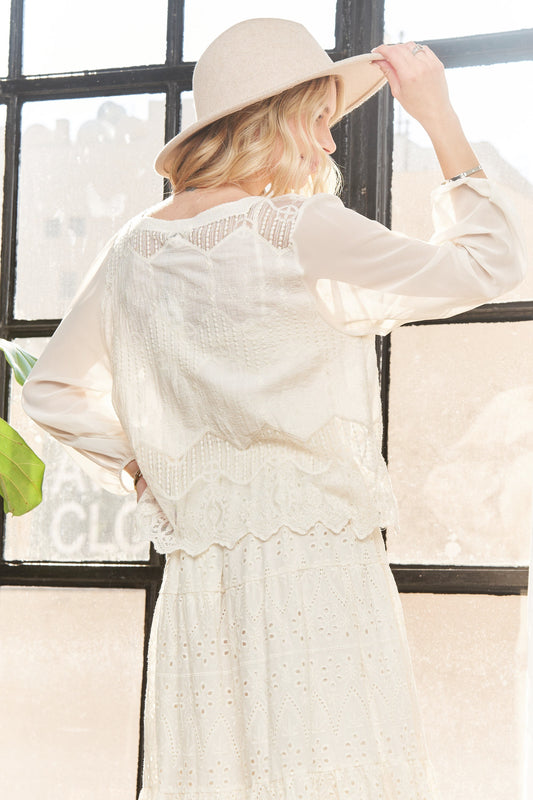 Sheer Sleeve Crochet Blouse