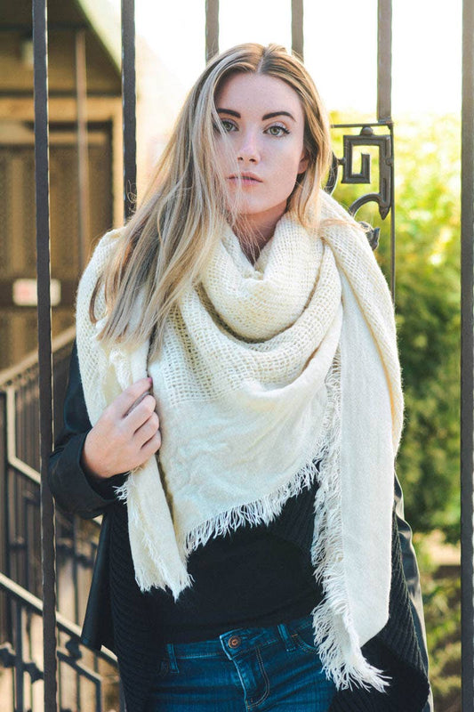 🍂 Cozy Chic: Open Weave Square Scarf Ivory
