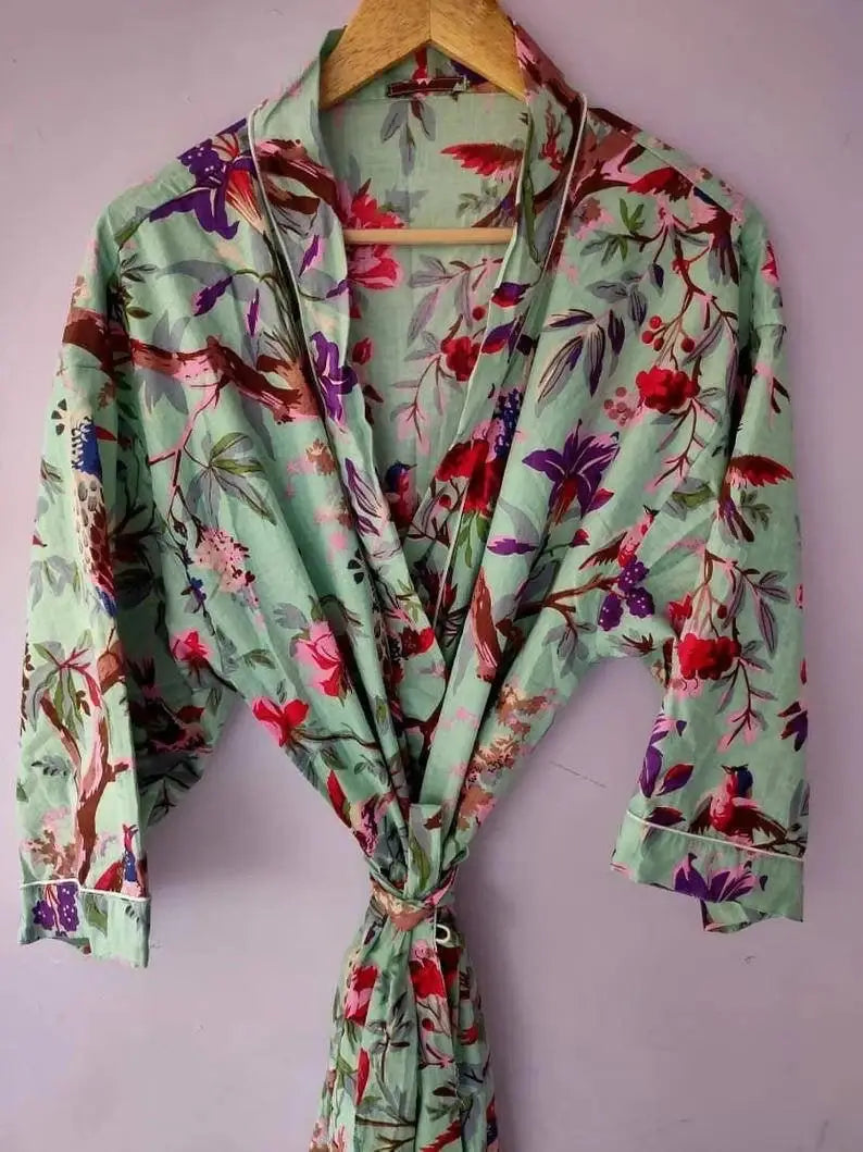 EXPRESS DELIVERY- Cotton Kimono Robes Bird Print Kimono Robe