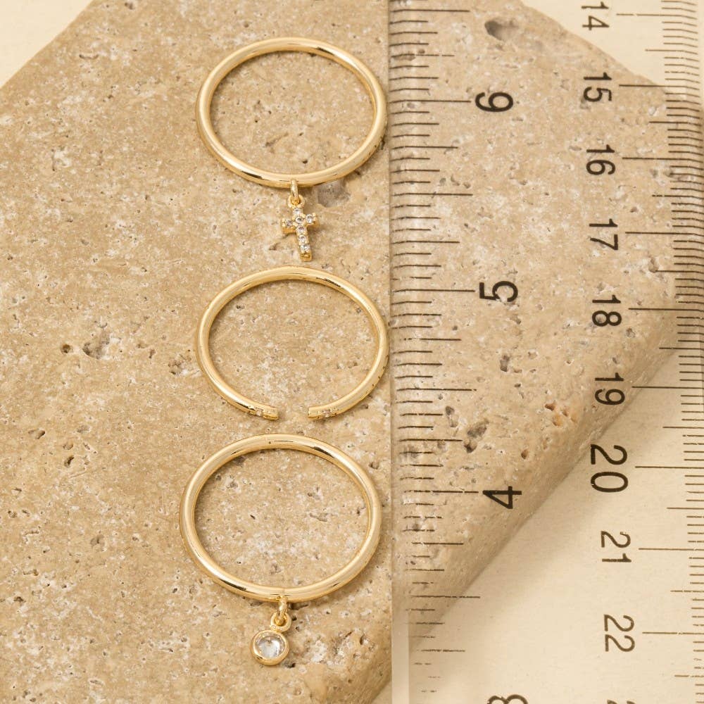 Secret Box Gold Dipped 3Pc Cross Charm Band Rings Set: GD