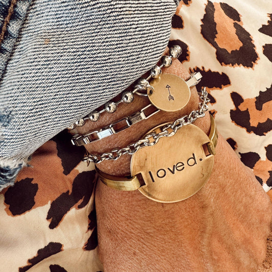 Hand Stamped LOVED Brass Bangle