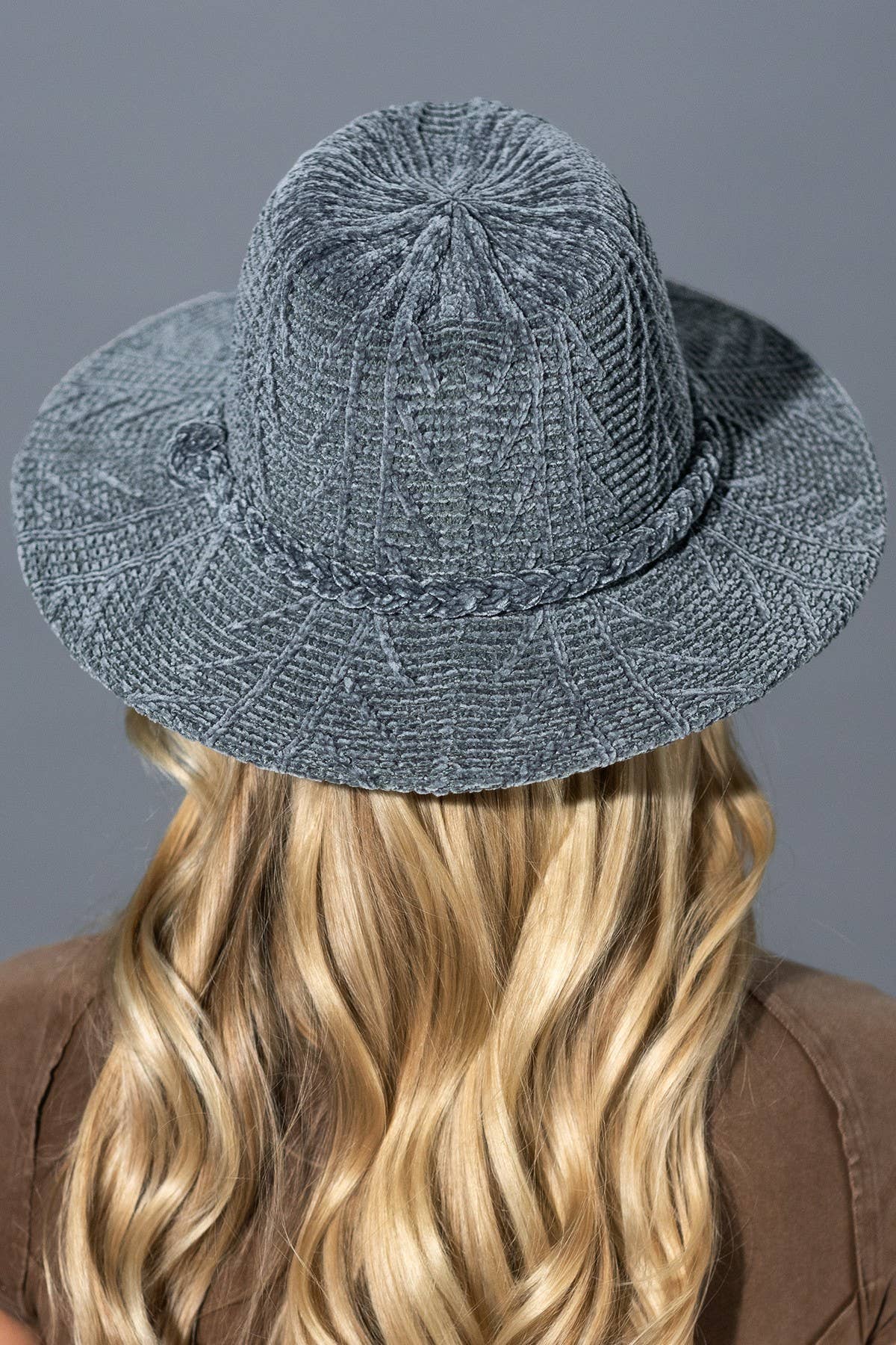 Chenille Pattern Fedora With Breaded Band : DENIM(DM)