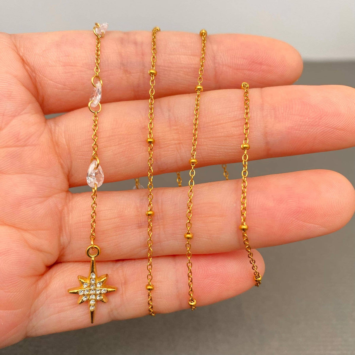 Zircon Star Charm 18K Golden SS Y-neck Necklace - FGS/MS