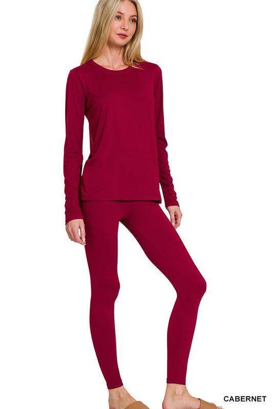 Microfiber Round Neck Top & Leggings Set