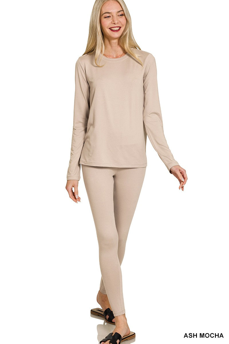 Microfiber Round Neck Top & Leggings Set