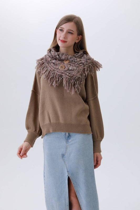 Textured Cocoon Infinity Scarf–Organic Coconut Button Detail: Mocha