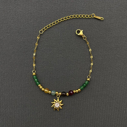 18K Gold Plated SS Stone Beaded Sun Charm Bracelet - FGS/MS