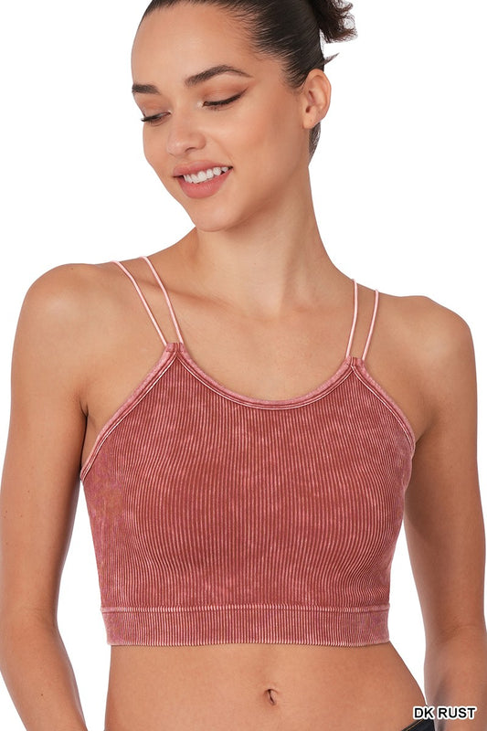 Washed Ribbed Seamless Double Strap Brami