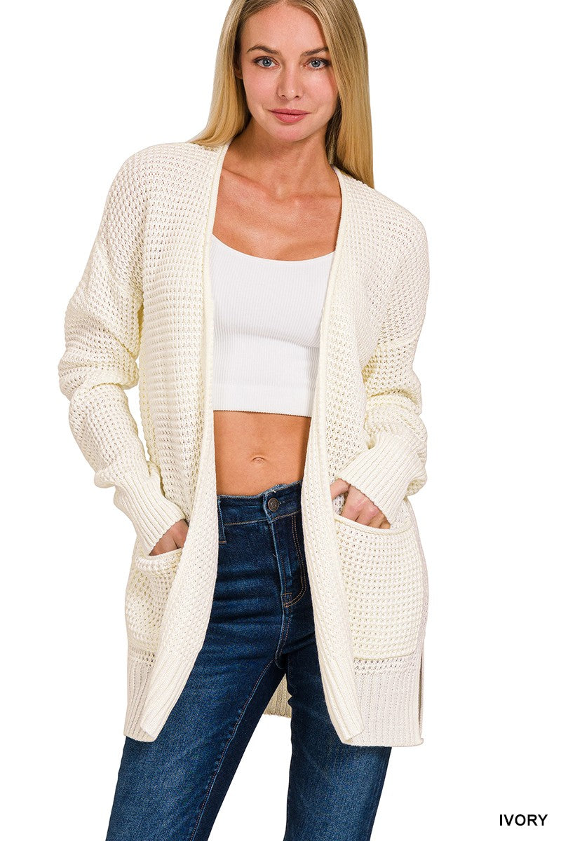 Low Gauge Waffle Open Cardigan Sweater
