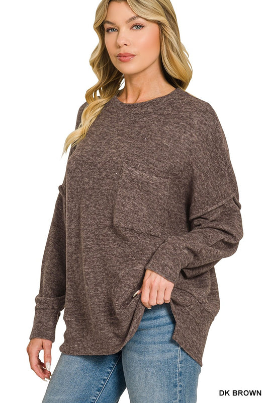 Brushed Melange Drop Shoulder Oversized Sweater