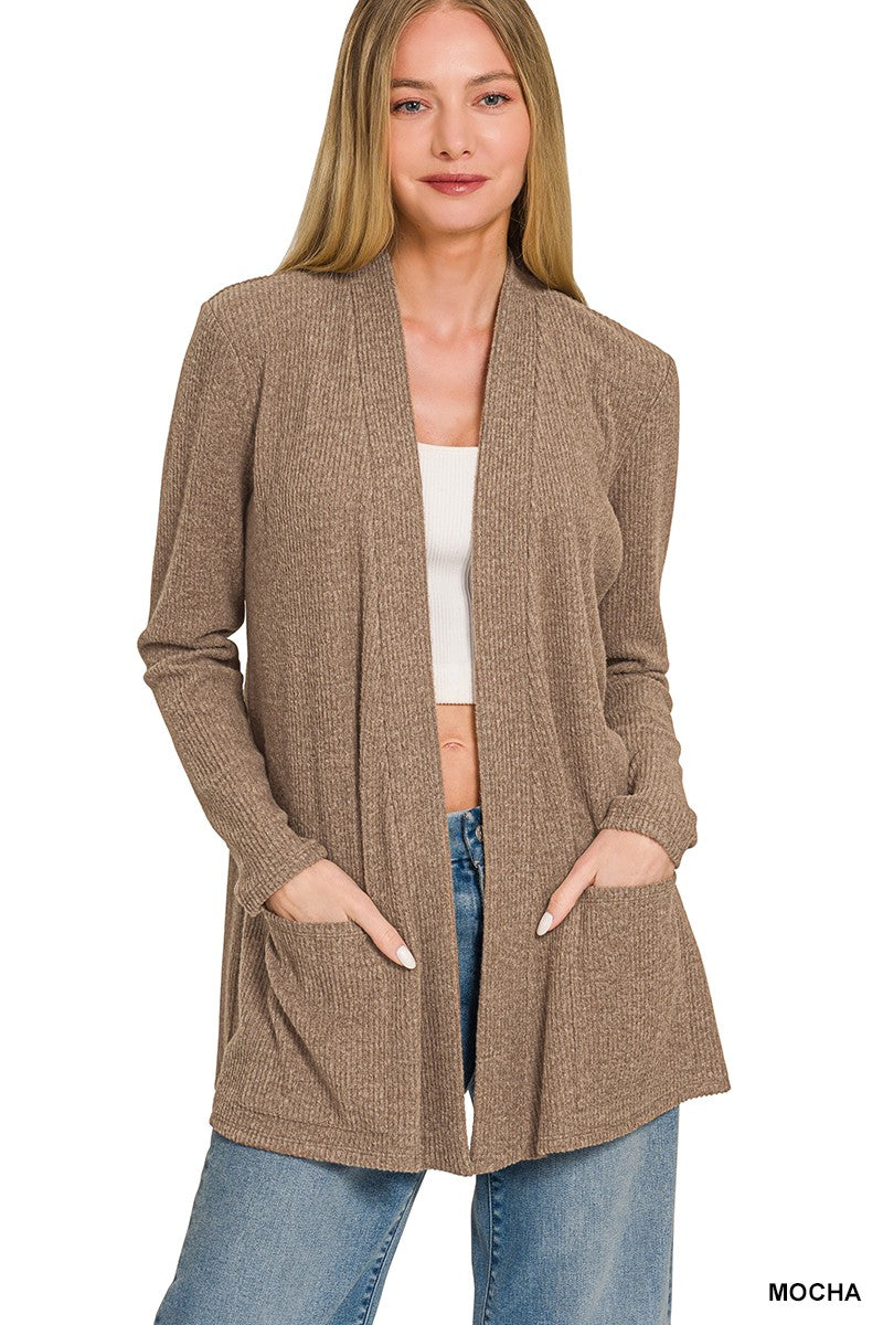 Heather Ribbed Sweater Open Front Cardigan
