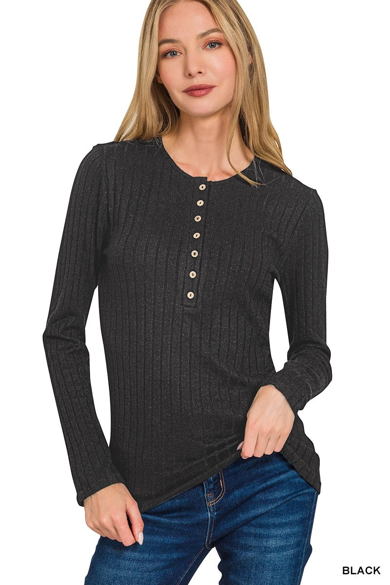 Ribbed Long Sleeve Button Down Top