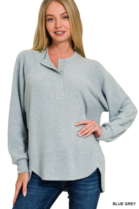 Brushed Melange Hacci Oversized Henley Sweater