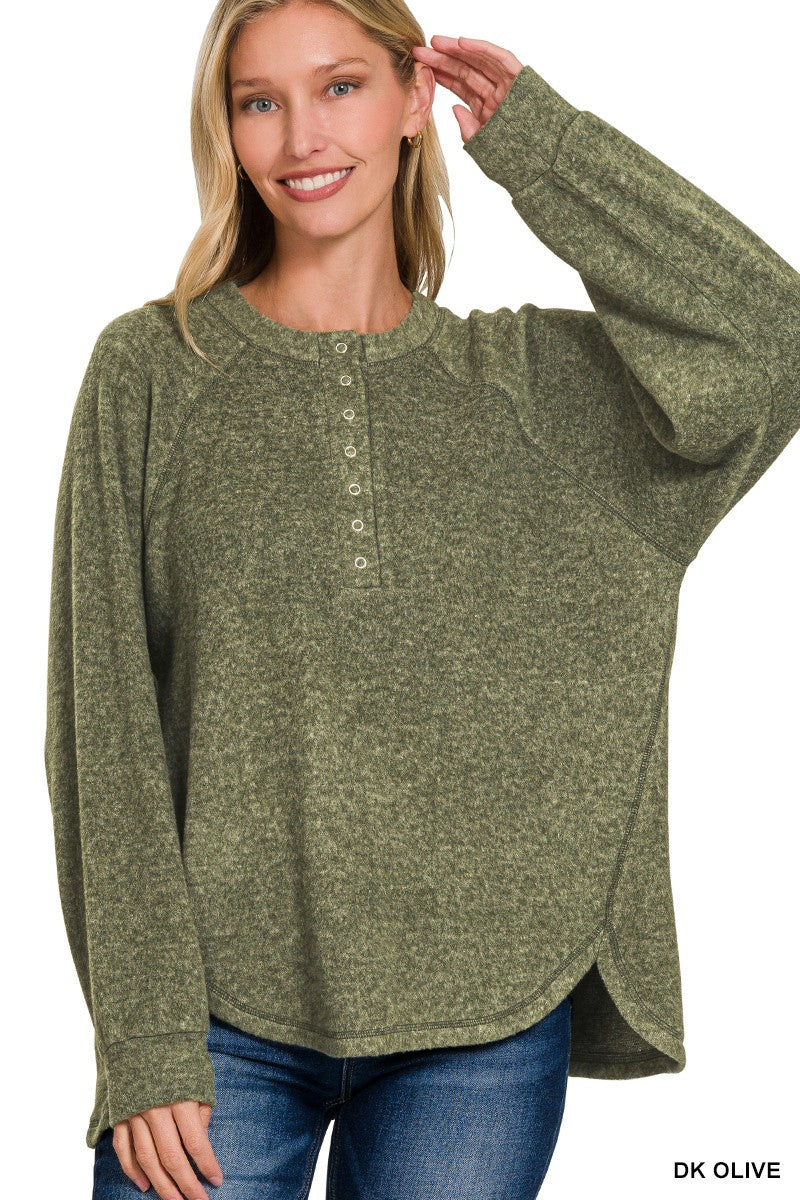 Brushed Melange Hacci Oversized Henley Sweater