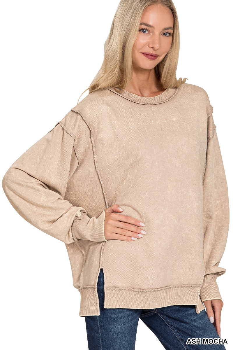 Acid Wash F/terry Exposed-seam Sweatshirt