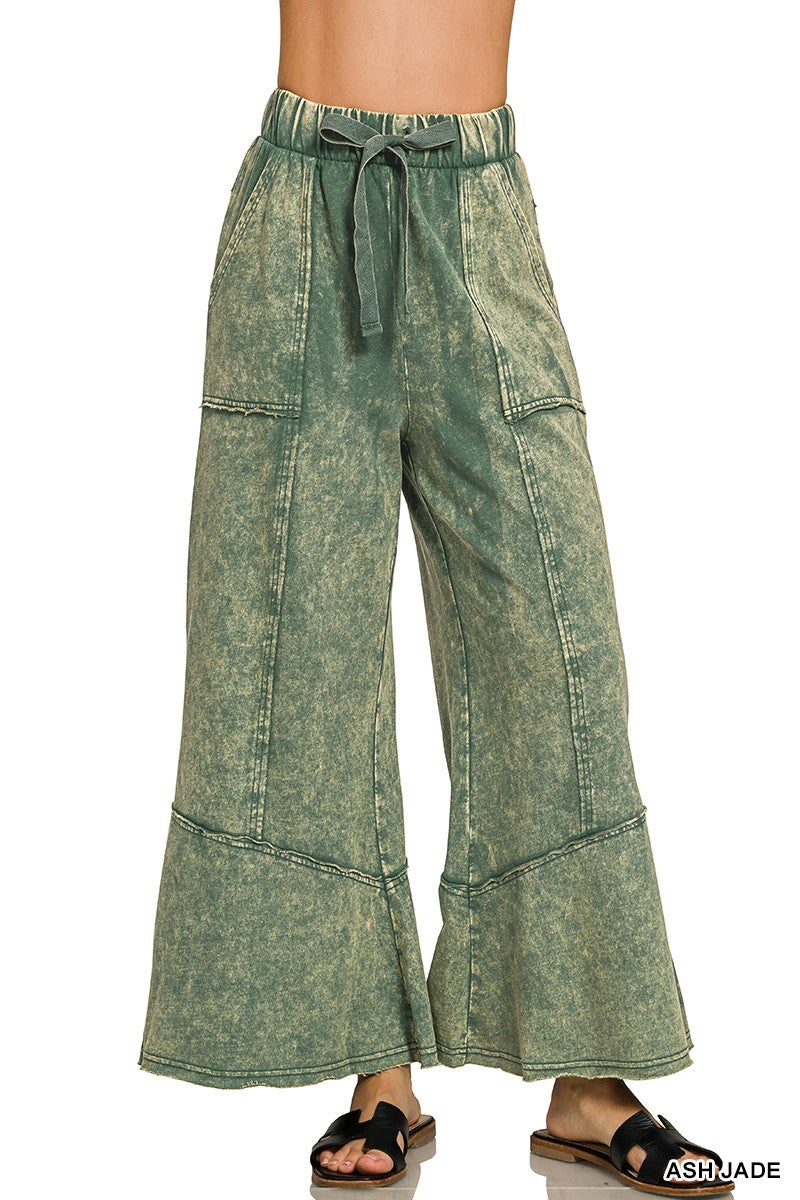 French Terry Exposed-seam Flare Hem Pants With Pockets