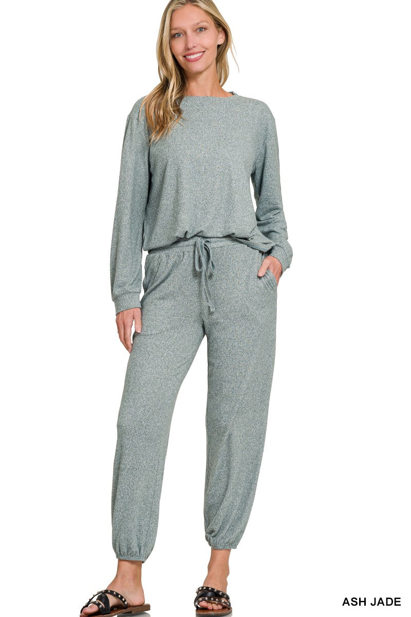 Soft Melange Hacci Long Slv Top & Joggers Set