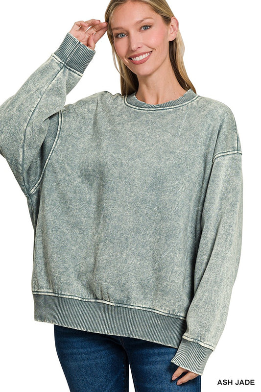 Acid Wash Overlap Neck Pullover