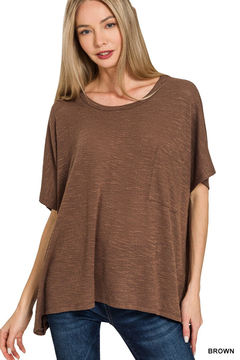 Oversized Slub Hacci Top With Pocket