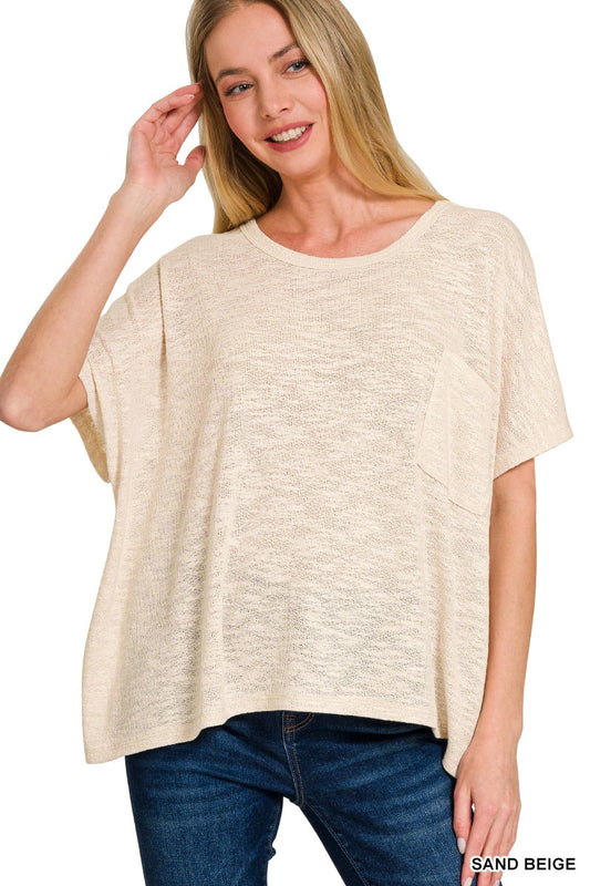Oversized Slub Hacci Top With Pocket