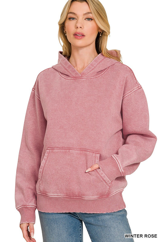 Fleece Acid Wash Kangaroo Pocket Hoodie