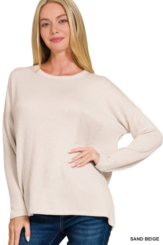 Ribbed Striped Oversized Long Sleeve Top
