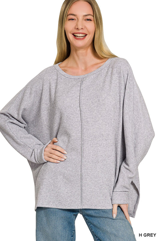 Ribbed Center Seam Dolman Sleeve Top