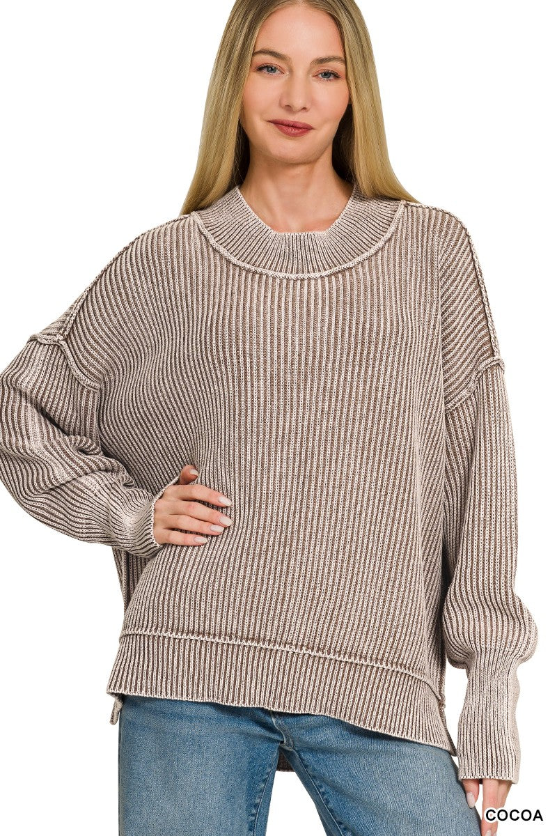 Washed Side Slit Oversized Sweater