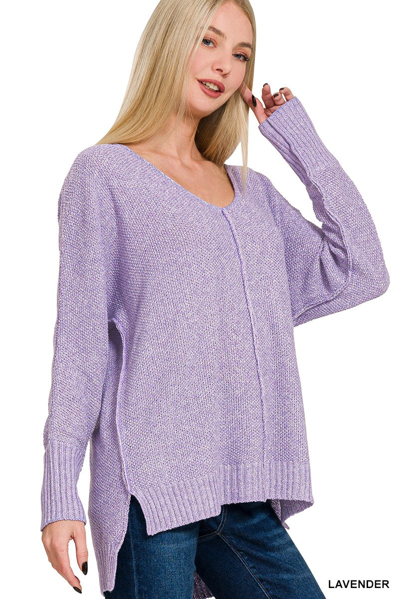 V-neck Center Seam Hi-low Sweater