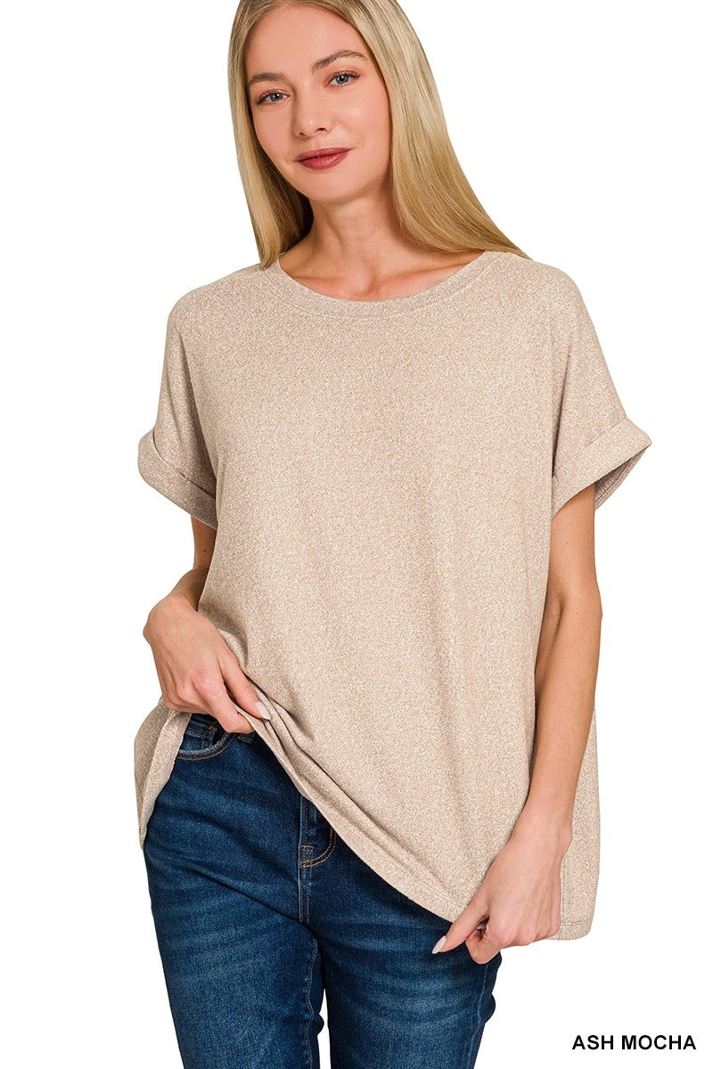 Soft Melange Hacci Short Sleeve Round Neck Top