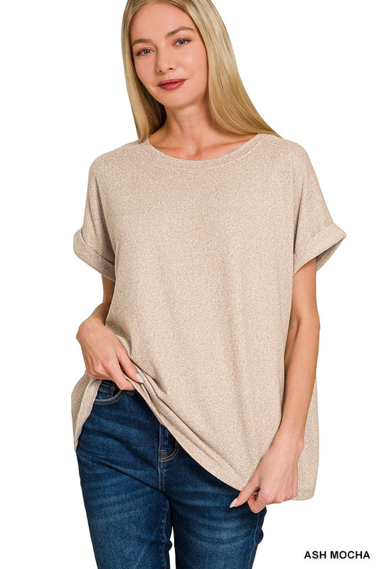 Soft Melange Hacci Short Sleeve Round Neck Top