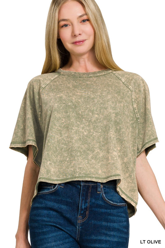 Acid Washed Round Neck Crop Tee