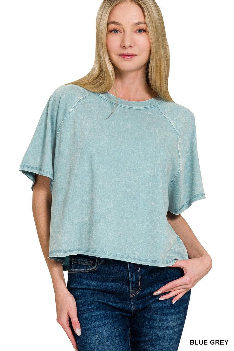 Acid Washed Round Neck Crop Tee