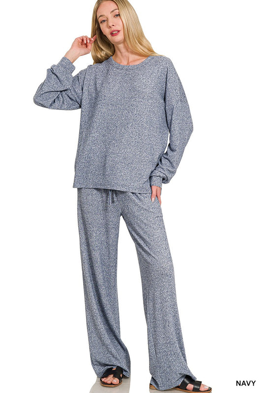 Soft Melange Hacci Long Slv Tee & Pants Set