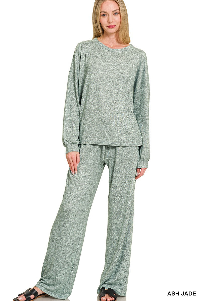 Soft Melange Hacci Long Slv Tee & Pants Set