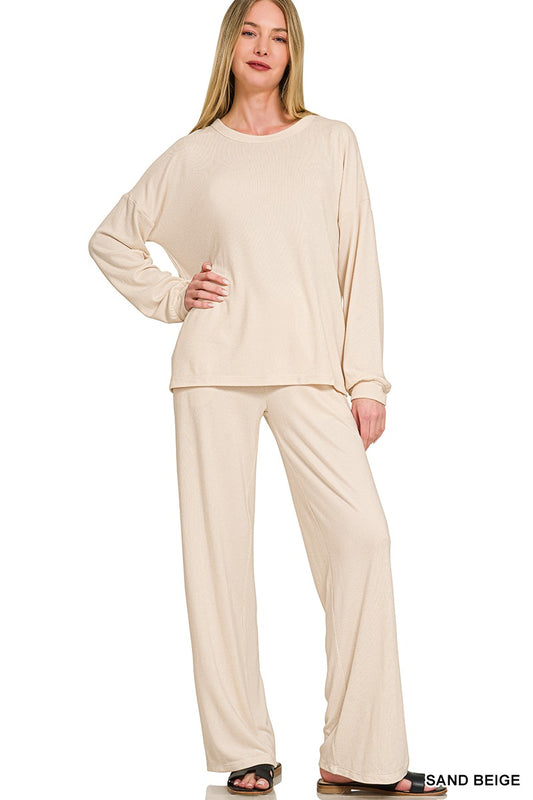 Soft Melange Hacci Long Slv Tee & Pants Set