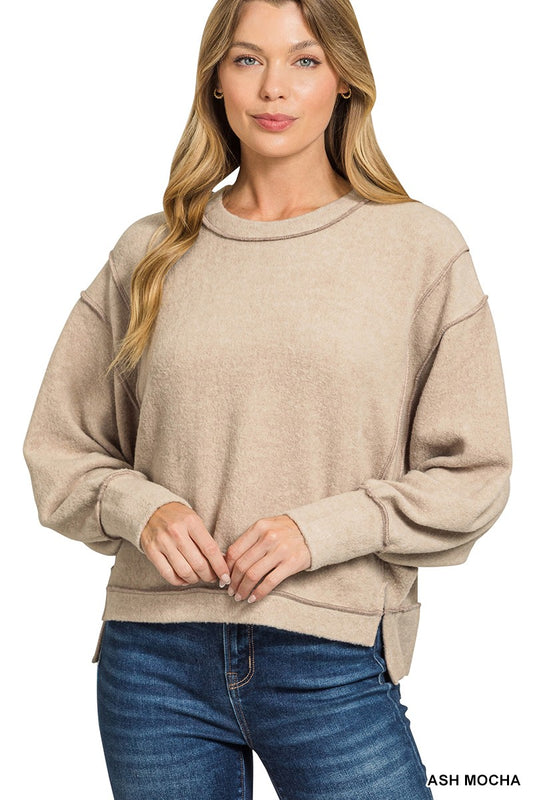 Cropped Brushed Melange Oversized Sweater