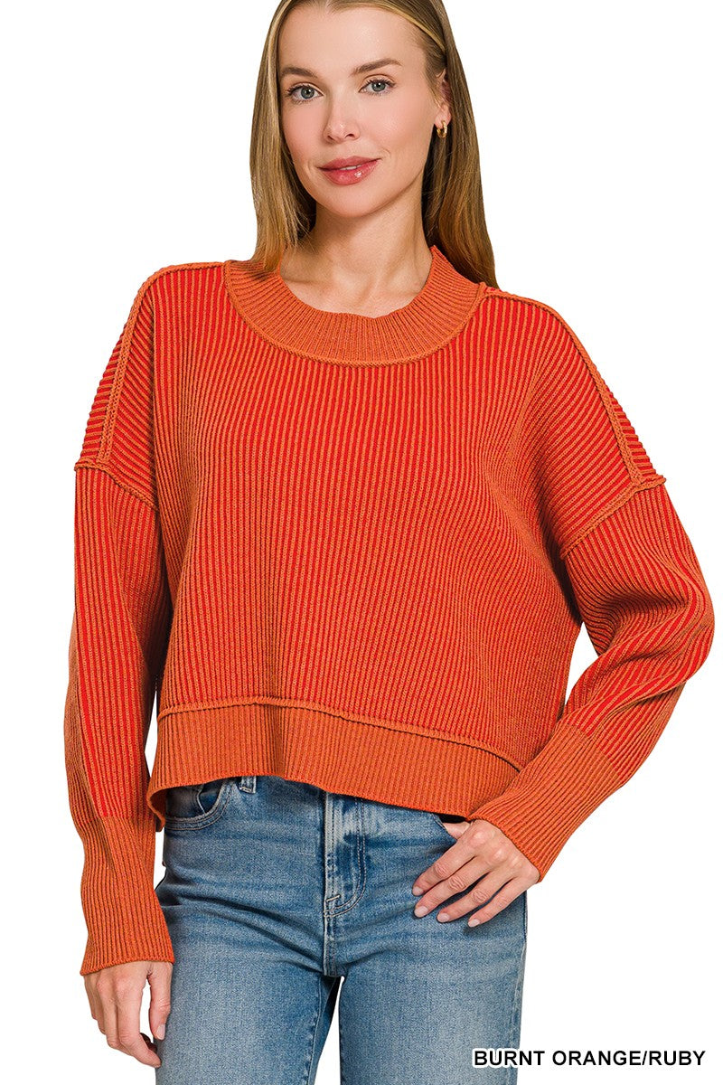 Exposed Seam Two Tone Sweater