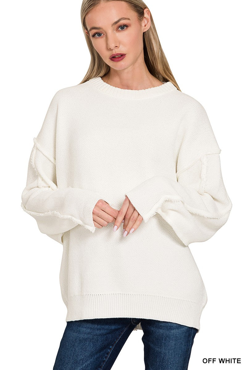 Exposed Seam Round Neck Sweater