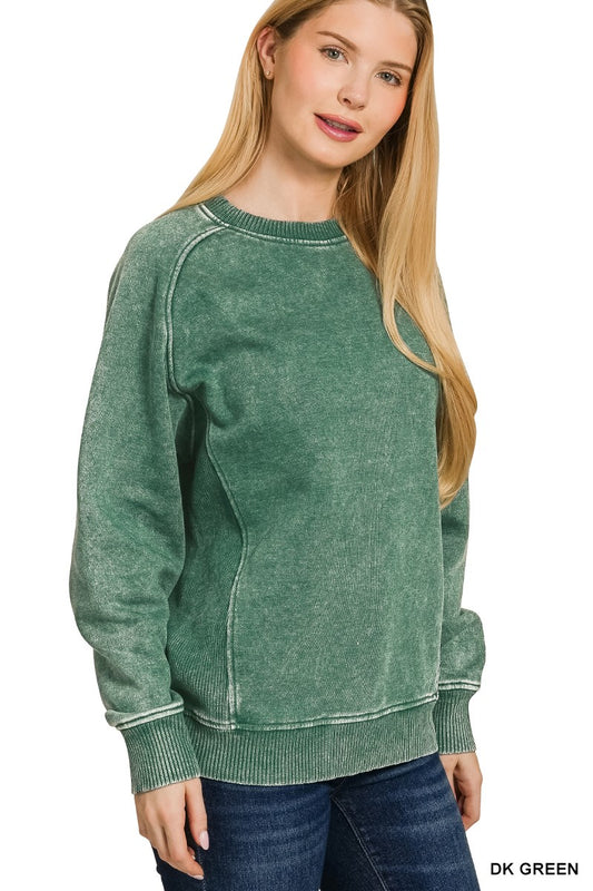 Acid Washed Fleece Sweatshirts Side Rib