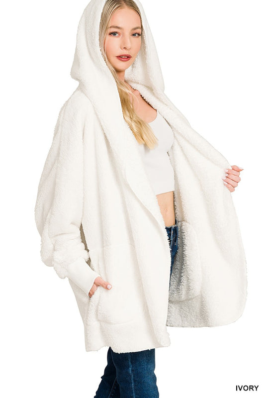 Hooded Faux Fur Jacket With Pockets