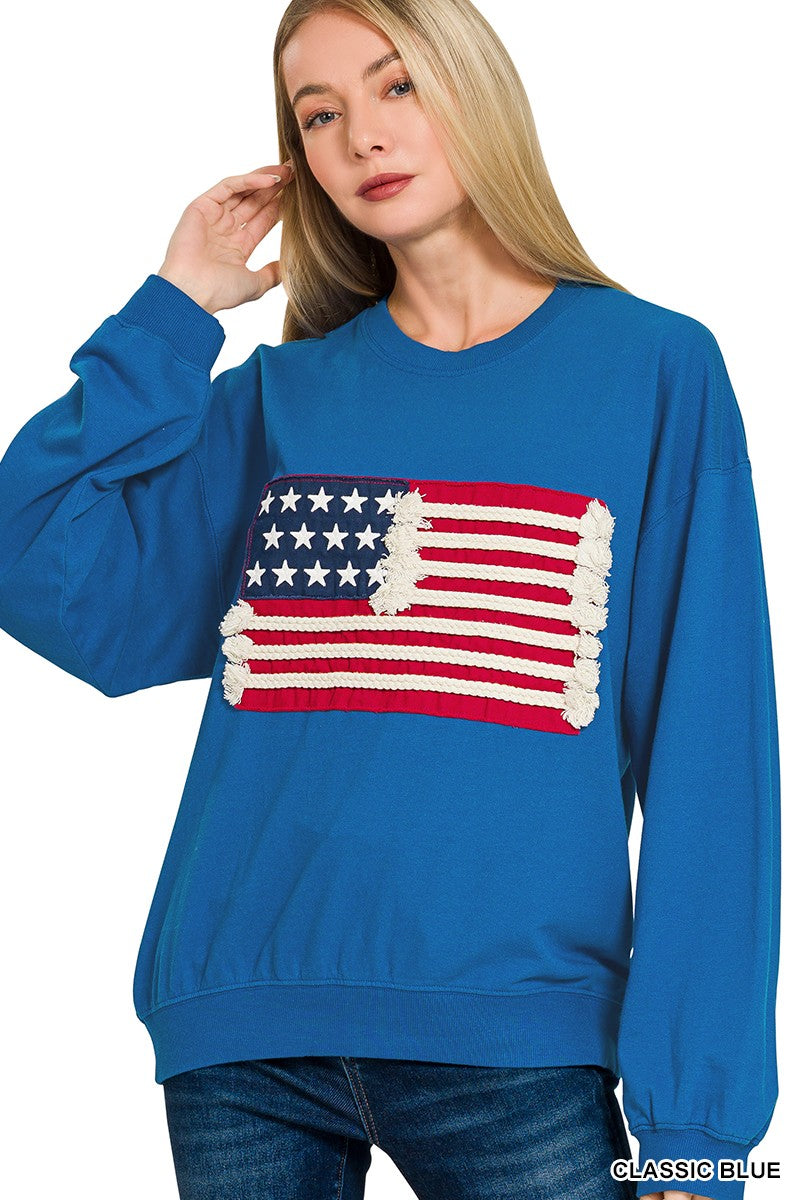 French Terry American Flag Patch Pullover