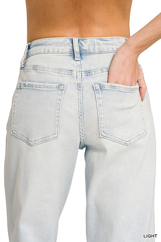 Distressed Raw Hem Denim Pants