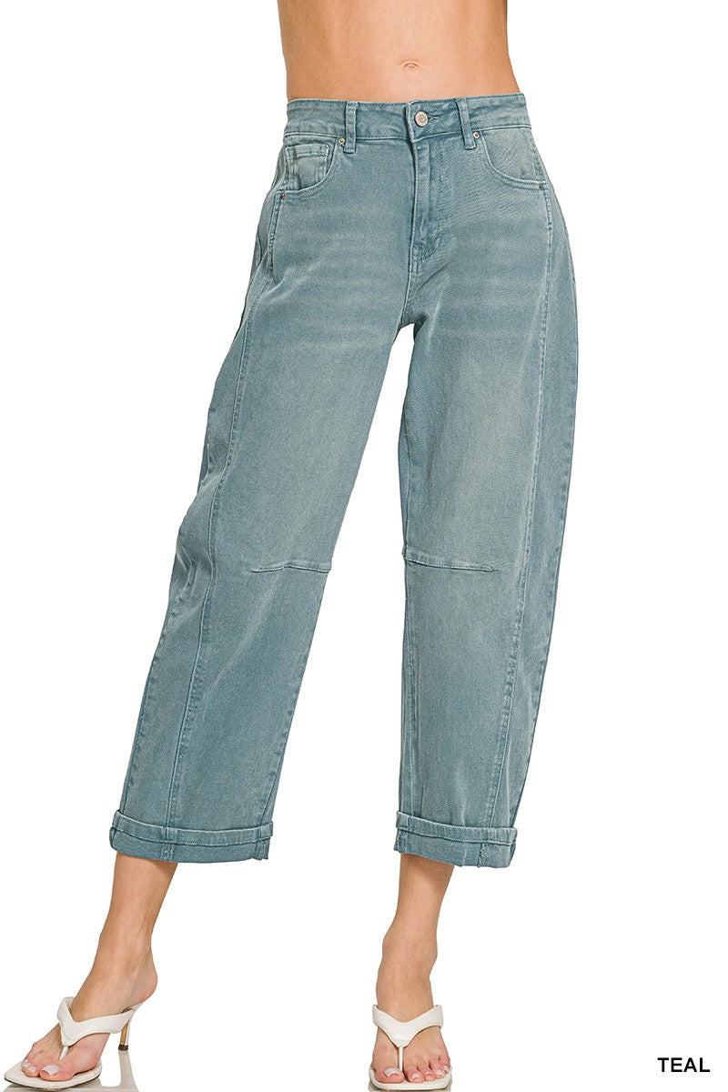 Barrel-leg Cropped Color Denim Pants