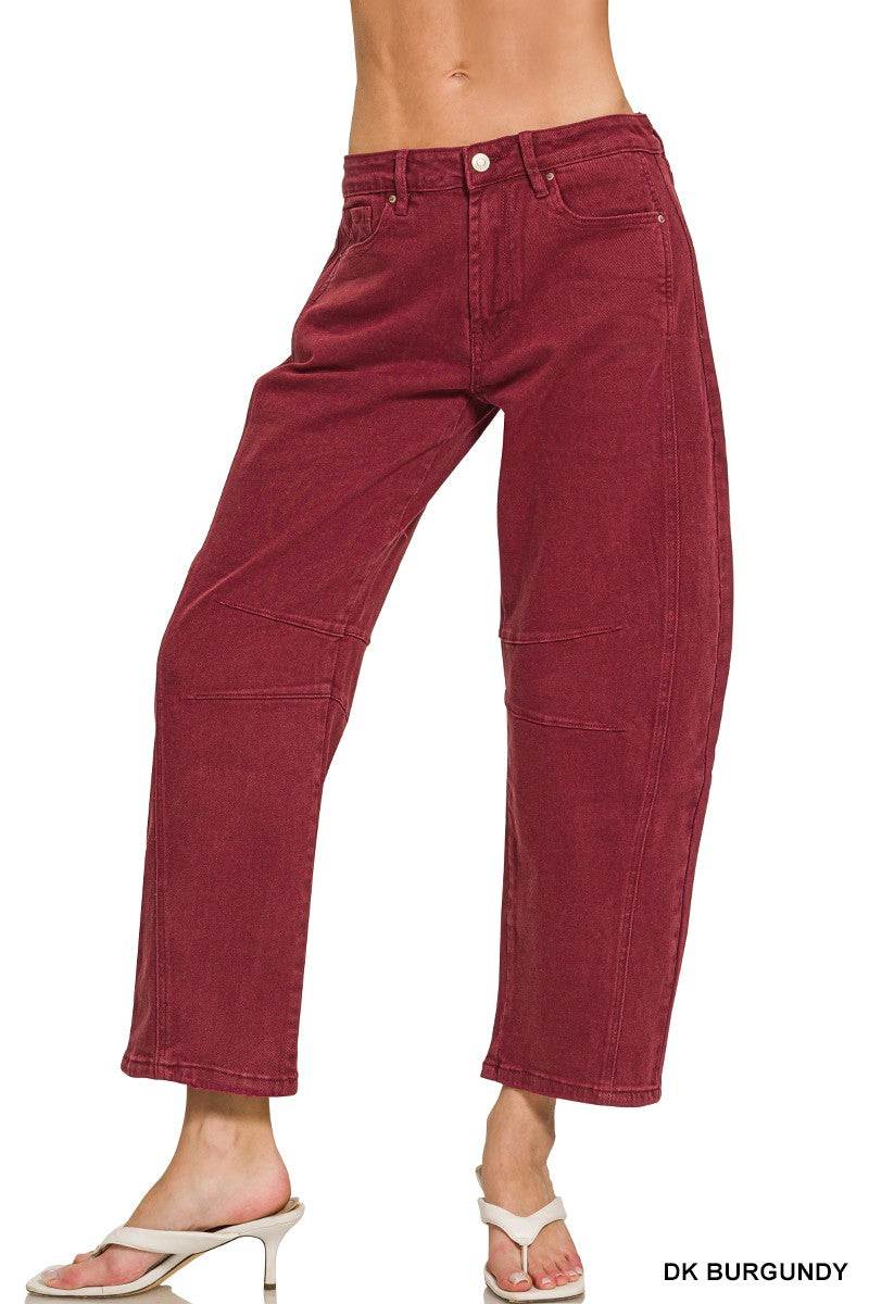 Barrel-leg Color Denim Pants