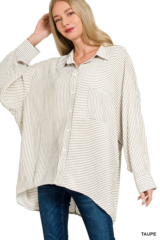 Woven Stripe Button Down Shirts